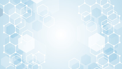 Wall Mural - health care or medical abstract background with hexagons, lines and dots. scientific innovation bann