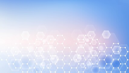 Wall Mural - health care abstract background with hexagons, lines and dots. medical innovation banner template co