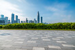 Empty square floor and city skyline with modern buildings in Shenzhen, China.