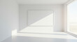 © Iram - A bright white room with a large window and a blank white frame hanging on the wall casting shadows
