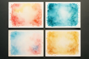 Wall Mural - colorful watercolor abstract backgrounds in four quadrants with soft gradients and textured paper st