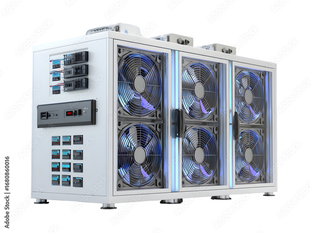Hyperrealistic 3D White Server Room Cooling Unit with Multiple Fans and ...