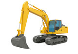 Isolated construction equipment, excavator for earthmoving operations, digger machine, dig site