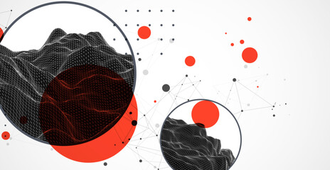 Wall Mural - trendy abstract wireframe background. modern science or technology art elements. surface illustratio