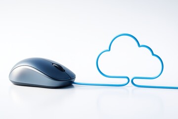 Wall Mural - computer mouse with cable forming cloud shape on white background symbolizing cloud technology and d