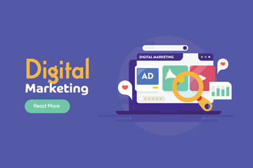 AI website interface display integrated suite of digital marketing channels, featuring video content, targeted ads and social media messaging.