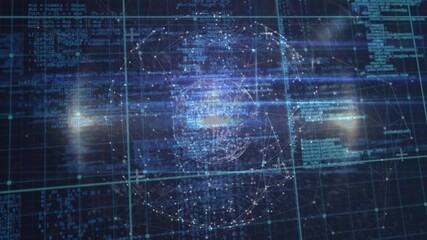 Wall Mural - animation of data processing network over data globe and black data processing globe