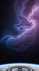 Wall Mural - a cosmic video scene with a low-angle view of a swirling nebula against a starry sky, evoking a sens