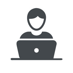 Illustration of a man working on a laptop, symbolizing modern work, technology, and online communication