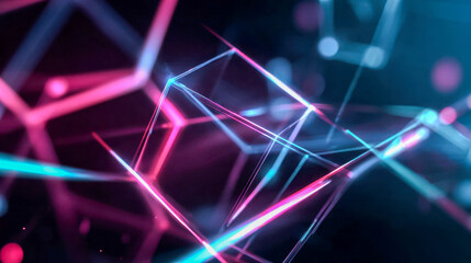 Wall Mural - abstract futuristic neon geometric shapes glowing in pink and blue light, creating a modern digital 