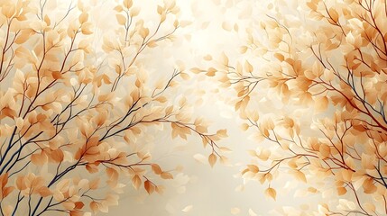 Wall Mural - soft and delicate autumn leaves on tree branches illuminated by a warm glow creating a beautiful nat