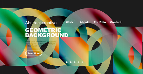 Wall Mural - bright abstract geometric background features overlapping colorful circles. website header includes 