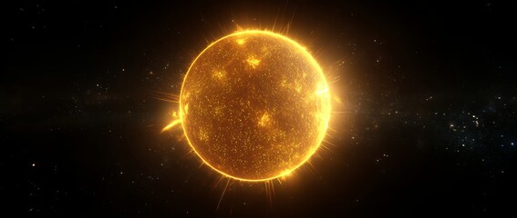 Wall Mural - in space, a close-up shot of the sun reveals its fierce burning with brilliant light rays