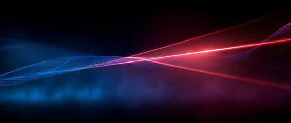 Wall Mural - an abstract cosmic setting with red and blue neon laser beams, smoke, and stars in dark space embodi