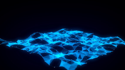 Wall Mural - Music color wave of particles and lines. Big data visualization. Abstract blue background with a dynamic wave. 3d rendering.
