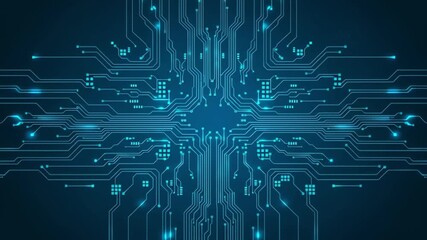 Intricate electronic circuit board design with glowing lines highlighting complex technological connections and data processing representing advanced digital systems and modern technology full hd vide
