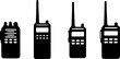 © Cowgirl - Four black walkie talkie radio communication devices shown in silhouette against a white background
