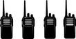 © Cowgirl - Four black walkie talkie radio communication devices shown in silhouette against a white background