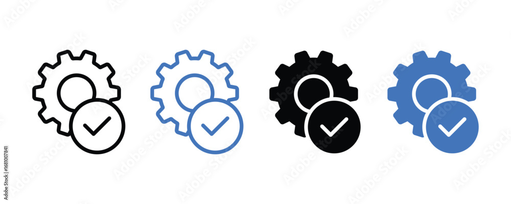 Easy installation icon set. Gear and check mark repair icon vector ...