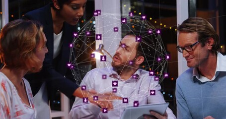 Wall Mural - animation of data processing over diverse business people talking