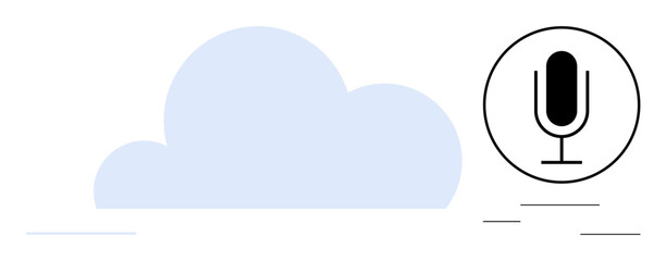 Blue cloud beside microphone emphasizing voice recognition, speech processing, cloud storage. Ideal for technology, data, productivity, workflow, audio services, digital communication simple landing