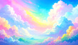 © T. Supisararaviwong - Magical dreamy colorful pastel sky with rainbow clouds. Ethereal fantasy light background perfect for serene and peaceful concepts