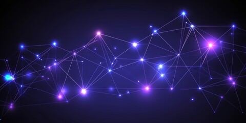 Network of Glowing Blue and Pink Nodes and Lines on Dark Background technology connection