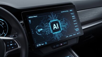 Modern car dashboard display showcases advanced AI technology.