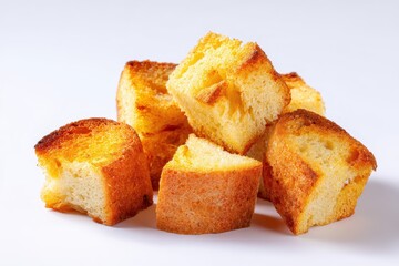 Wall Mural - Toasted white bread cubes on a light backdrop