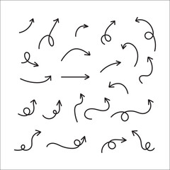  Collection of hand-drawn arrows, a set of marker-drawn doodles. Scribble arrow, sketchy ink arrowheads vector stock illustration