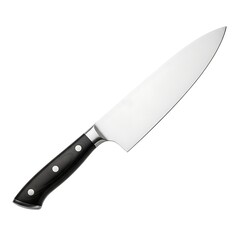 Sharp chefs knife with black handle isolated on white background