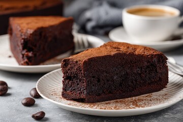 Wall Mural - A white plate with two chocolate brownie slices