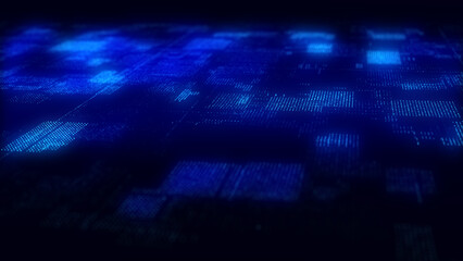 Wall Mural - Digital blue background of particles. Abstract futuristic illustration. Big data visualization. Technology dynamic dots background. 3D rendering.