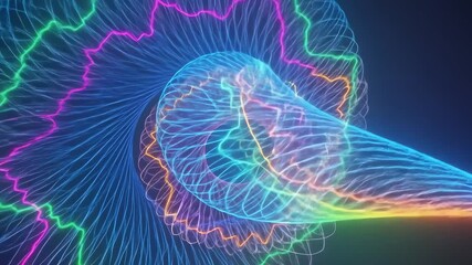 Abstract visualization of glowing blue green pink and yellow interconnected lines
