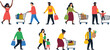 © Hasib World - Shopping, people, grocery, cart, bags, family, children, walking, pushing, carrying, retail, consumer, colorful, illustration, market, purchase, behavior, lifestyle, diversity, activity