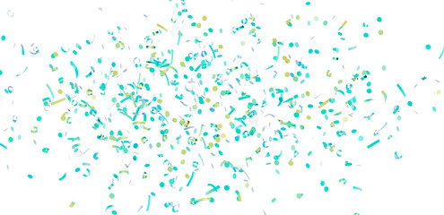 High-quality photo of teal and gold confetti exploding on a white background. Perfect for celebrations, party invitations, and festive designs.