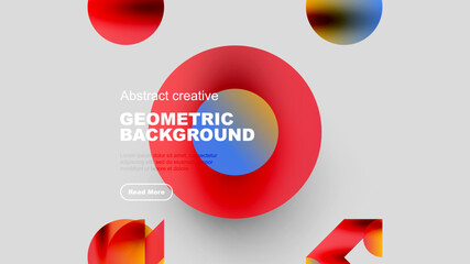 Wall Mural - abstract geometric background features vibrant red, blue circles. minimalist design with text overla