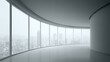© The Little Hut - Modern Curved Office Interior with Panoramic City View, Minimalist Design, and Natural Light