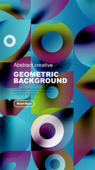 Wall Mural - vibrant geometric shapes overlap, creating dynamic colorful background. text promotes abstract creat