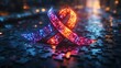 © khondokarsayeedul - Illuminated abstract awareness ribbon symbolizing hope and support for various causes photo
