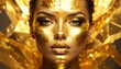 © Devano - Close-up of a woman with gold paint on her face and neck.  Golden shards surround her