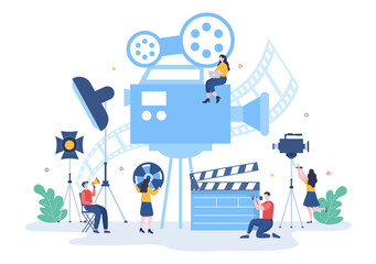 Creative filmmaking team working on a movie set