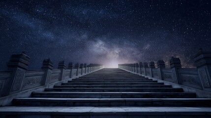 Stone staircase under starry night sky