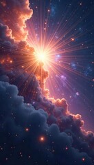 Wall Mural - a celestial being, radiating light and countless shimmering sparkles, floats amidst a cosmic nebula 