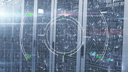 Wall Mural - futuristic interface and abstract pattern with server room in background