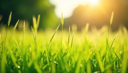 Wall Mural - A gentle summer breeze rustles through tall grass in a sun-drenched field, creating waves of movement and a feeling of carefree warmth , wheat, sun