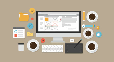 Web Designer Workspace Vector Illustration