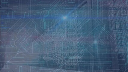 Wall Mural - animation of fingerprints with connecting dots, hud elements on digital interface