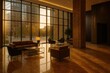 © Jelena - Elegant corporate building entrance with warm golden hour lighting and sophisticated architectural details