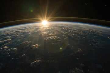 Wall Mural - spacecraft perspective of a morning sun appearing